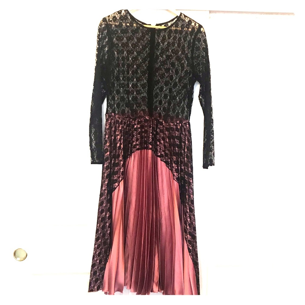 ASOS Black and Pink Satin Lace Detail Dress